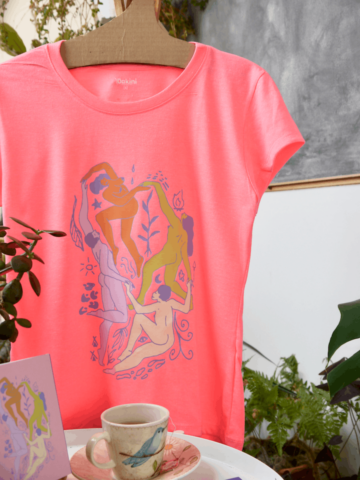 Camiseta círculo – rosa neón